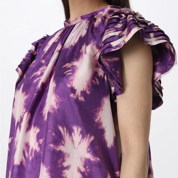 Ulla Johnson Tie-Dye Ruffle Sleeve Top - Picture 3 of 11